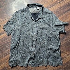 VTG Stephanie Parks Silk Paisley Print Short Sleeve Button Down Shirt Size 2X